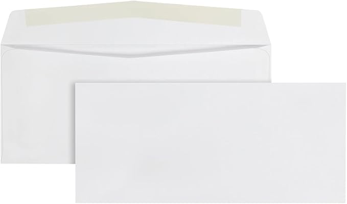 Quality Park #10 Envelopes, Letter Size White Mailing Envelopes, 4-1/8x9-1/2 Inch, No Window Business Envelopes, Gummed Closure, 500/Box (QUA90020)