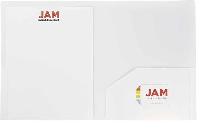 JAM PAPER Heavy Duty Plastic 2 Pocket Extra Tough School Folders - White - 12/Pack