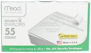 Mead Press-It Seal-It #6 3/4 Security Envelopes, 55 Count (75030)