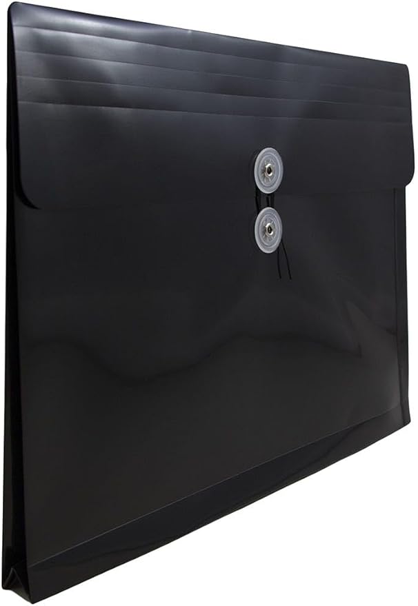 JAM PAPER Plastic Envelopes with Button & String Tie Closure - Letter Booklet - 9 3/4 x 13 - Black - 3/Pack