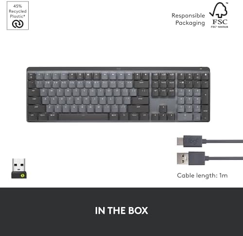 Logitech MX Mechanical Mini Wireless Illuminated Keyboard, Clicky Switches, Backlit, Bluetooth, USB-C, macOS, Windows, Linux, iOS, Android, Metal