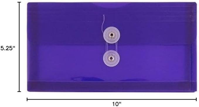 JAM PAPER Plastic Envelopes with Button & String Tie Closure - #10 Business Booklet - 5 1/4 x 10 - Purple - 3/pack