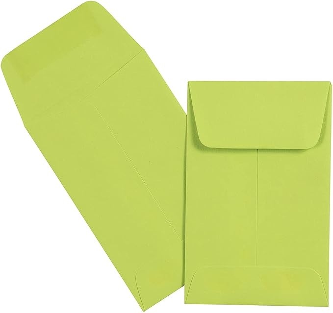 JAM PAPER #1 Coin Business Colored Envelopes - 2 1/4 x 3 1/2 - Ultra Lime Green - 50/Pack