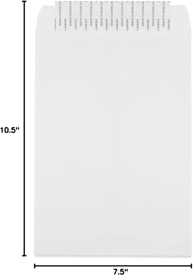 JAM PAPER 7 1/2 x 10 1/2 Open End Commercial Envelopes with Peel and Seal Closure - White - 25/Pack
