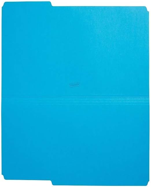 Staples Colored File Folders, Legal Size, 3-Tab, Blue, 100/Pack | Durable paper stock for everyday office document organization and filing.