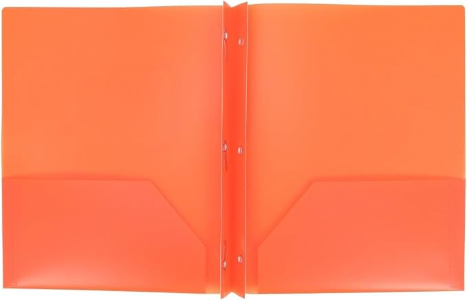 Plastic Folder with Prongs 2 Pocket - (Orange)