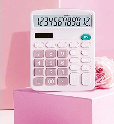 YOUHO Calculator, 12-bit Solar Battery Dual Power Standard Function Electronic Calculator with Large LCD Display Office Calculator Black(5 Battery) (KK-837B, 5PACK,pink)