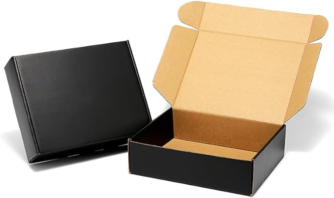 24 Pack 13x10x2 Inches Black Shipping Boxes,3 Layers Corrugated Cardboard Box, Mailer Boxes for Packaging Mailing Gifts Digest Book Giving ProductsWrap Boxes with Lids (13''x10''x2'')