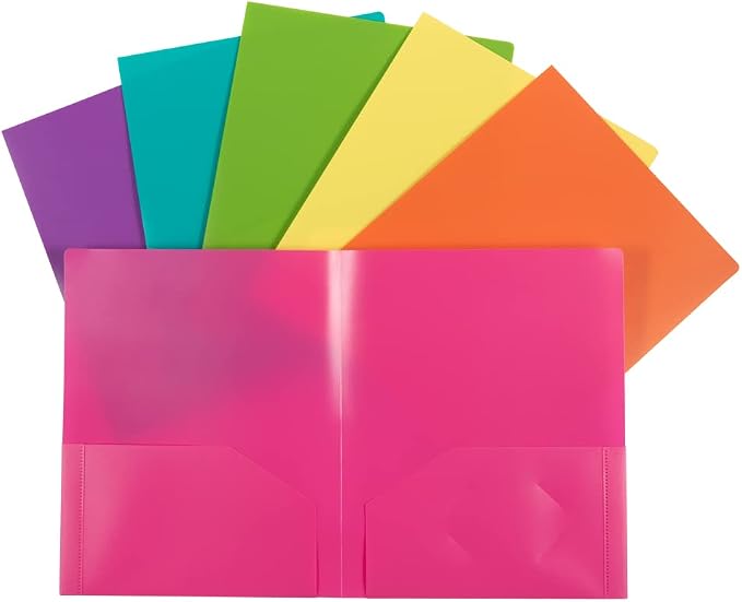 JAM PAPER Heavy Duty Plastic 2 Pocket Extra Tough School Folders - Assorted Fashion Colors - 6/Pack