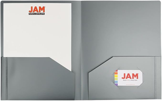 JAM PAPER Heavy Duty Plastic 2 Pocket Extra Tough School Folders - Silver - 12/Pack