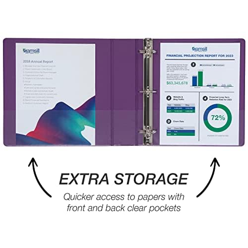 Samsill Durable 2 inch 3 Ring Binder, D Ring Binder, 100% Recycled Chipboard, Purple, 4 Pack