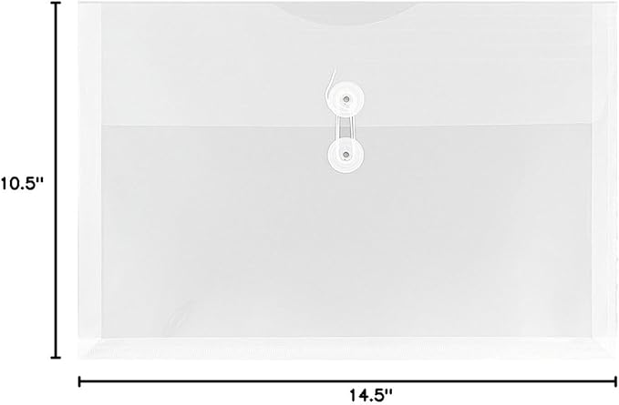 JAM PAPER Plastic Envelopes with Button & String Tie Closure - Legal Booklet - 9 3/4 x 14 1/2 - Clear - 12/Pack