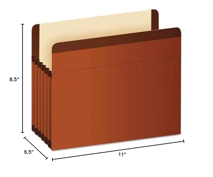 Pendaflex Expanding File Pockets, Letter Size, 5.25" Expansion, Reinforced with DuPont™ Tyvek® Material, Redrope, 10 per Box (1534G-OX)