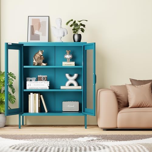 Chshin Metal Locker Storage Cabinet with 2 Mesh Doors and Adjustable Shelves,Blue Metal Locker Cabinets,Coffee Bar Cabinet,Kitchen Pantry Storage Cabinets for Home,Sideboard,Office(40" H)