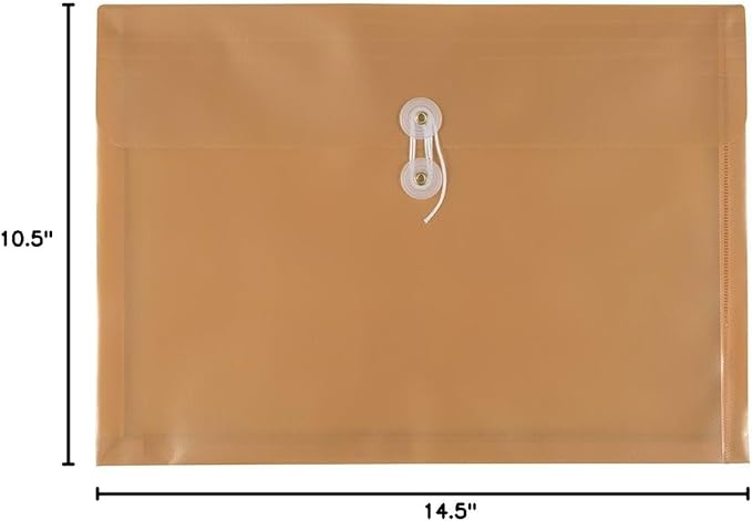 JAM PAPER Plastic Envelopes with Button & String Tie Closure - Legal Booklet - 9 3/4 x 14 1/2 - Gold - 3/Pack