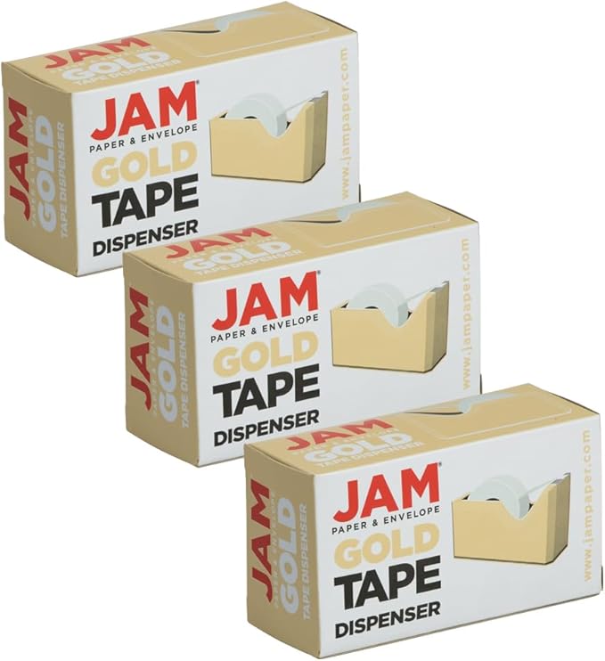 JAM PAPER Colorful Desk Tape Dispensers - Gold - 3/Pack