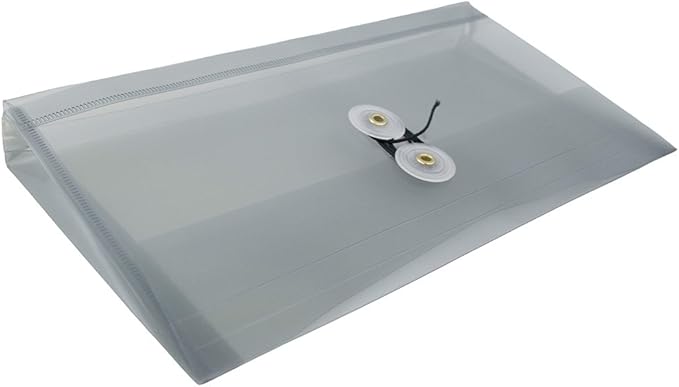 JAM PAPER Plastic Envelopes with Button & String Tie Closure - #10 Business Booklet - 5 1/4 x 10 - Smoke Gray - 12/Pack