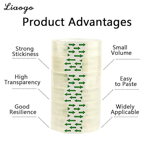 6 Rolls Transparent Tape Refills Rolls, Clear Tape, 3/4 x 1000 in, 1 in Core Gift Wrapping Tape for Office, Home, School
