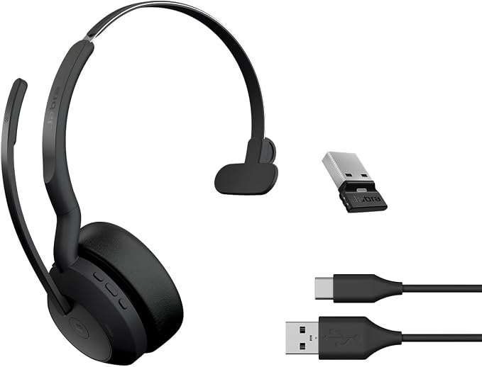 Jabra Evolve2 55 Mono Wireless Headset - Features AirComfort Technology, Noise-Cancelling Mics & Active Noise Cancellation - MS Teams Certified, Works with Other Platforms - Black
