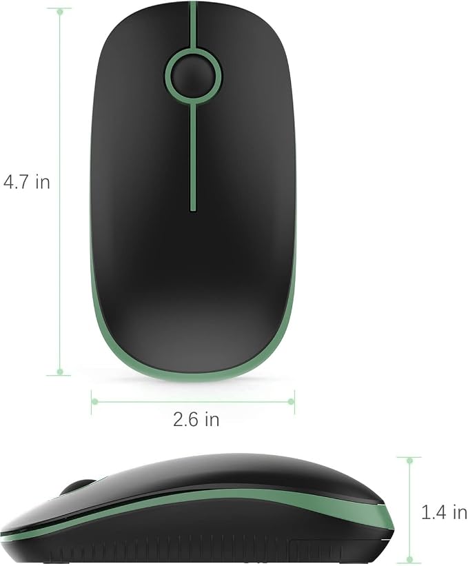 VssoPlor Wireless Mouse, 2.4G Slim Computer Laptop Mouse, Black and Green | Portable Mouse, Plug & Play USB Nano Receiver, Quiet Silent Optical Mice for Notebook, PC, Laptop, Computer, Windows, Mac