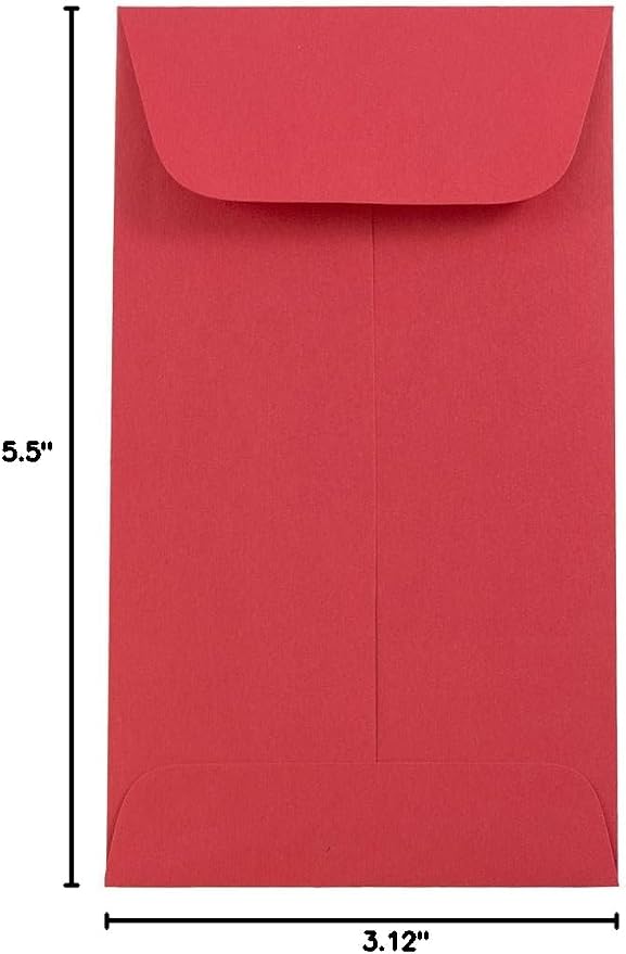 JAM PAPER #5.5 Coin Colored Business Envelopes - 3 1/8 x 5 1/2 - Red Recycled - 50/Pack
