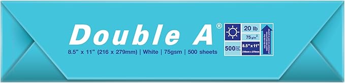 Double A Everyday Copy & Multipurpose Paper, Letter Size 8.5" x 11", Bright White, Smooth Finish for Inkjet & Laser Printers, Acid‑Free, High‑Quality Color & Black/White Printing