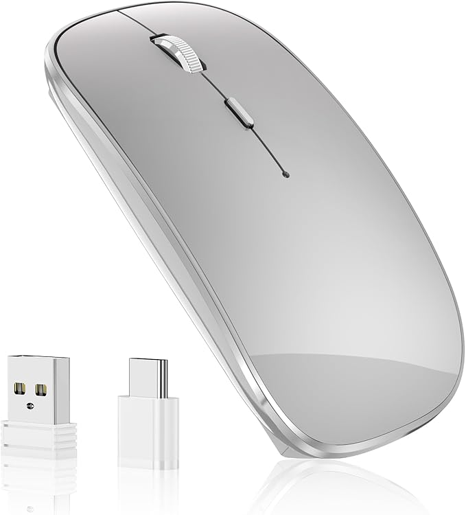 Wireless Mouse Chargeable Portable Silent USB and Type-C Dual Mode Wireless Mouse 3 Adjustable DPI for Laptop, Mac, Android, PC (Q23S Black) (Grey)