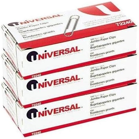 Universal Nonskid Paper Clips, Wire, Jumbo, Silver-100 ct, 3 pk