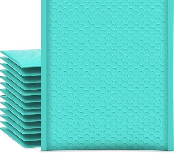 YGM Bubble mailer padded envelopes bubble wrap envelopes for shipping envelopes bubble mailer Waterproof Poly bubble mailers envelope Bulk packaging poly bag (Tiffany Blue (Aqua), 4 x 8 (10 Pcs))
