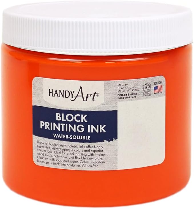 Handy Art 301-015 Water Soluble Block Printing Ink Jar, Orange, 16-Ounce