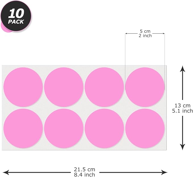 Pink Round Stickers 2 Inch Waterproof Vinyl Coding Labels 80 PCS | Strong adhesive, Removable, Tear- & Scratch resistance, Easy to peel, Glossy finish, Writable dots for crafts office school