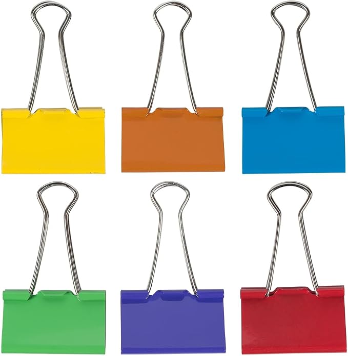 JAM PAPER Colorful Binder Clips Assortment - Large - 1 1/2 Inch (41 mm) - Assorted Rainbow Colors - 72 Binderclips/Pack