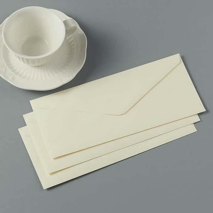 50 Count Cream Color #10 Business Envelope with Stickers, 4.13x9.49 Inches | For Office, Business, Letter Mailing
