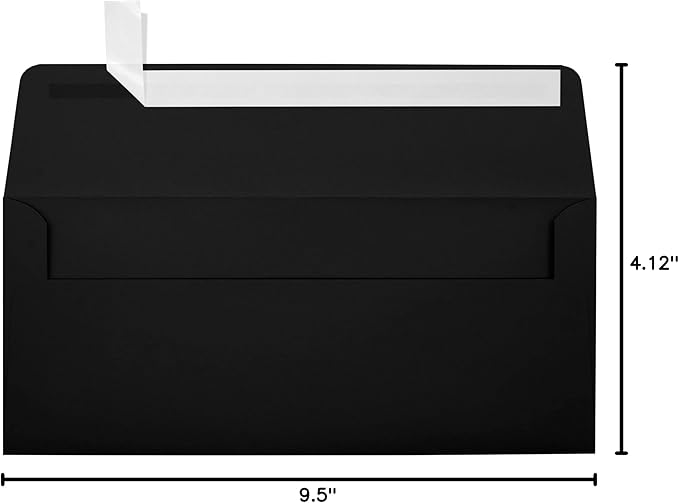LUXPaper #10 Business Envelopes | Peel & Press | 4 1/8" x 9 1/2" | Midnight Black | 80lb. Text | 1,000 Qty