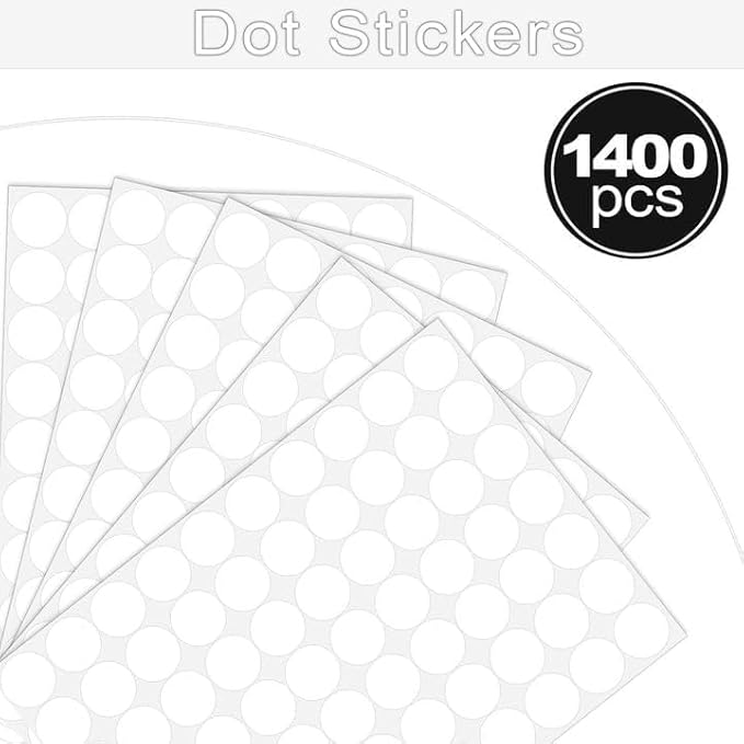 1400 Pcs White Dot Stickers 3/4" Round Color Coding Label Circle Stickers Colored Dots for Office,Classroom,Papers Etc