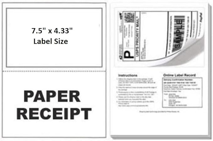 ProLine Compatible Labels for Click Ship PayPal/Ebay USPS Labels with Paper Receipts for Laser/Ink Jet Shipping! Built in Tear Off Receipts! (1000 Sheets)