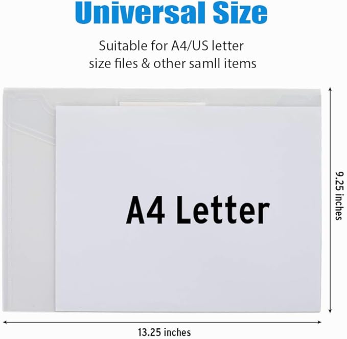 Sooez 24 Pack Plastic Envelopes Poly Envelopes, Clear Document File Folders US Letter A4 Size File Envelopes with Label Pocket for School Home Work Office Organization, Clear