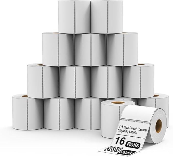8000 4x6 Thermal Shipping Labels 500/Roll, HUOJI 4x6 Thermal Labels Roll Compatible with Rollo, Zebra, MUNBYN Printers, Commercial Grade