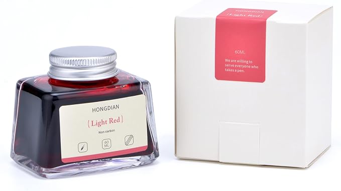 Hongdian Fountain Pen Bottled Ink Light Red Color, 60ml Non Carbon Inkwell Bottle, Artist Calligraphy Ink