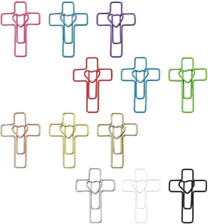 OWLFAVO 120pcs Cross Heart Shape Paper Clips with Storage Box, 10 Colors, Funny Cute Paperclips Bookmarks Planner Clips for Fun Office Supplies School Gifts Wedding Decoration