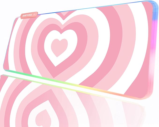 JMIYAV Pink Love Heart RGB Gaming Mouse Pad 31.5x12 Inch Cute Mousepad PC XL Large Extended Glowing Led Light Up Desk Pad Non-Slip Rubber Base Computer Mat Desk Accessories Gaming Setup