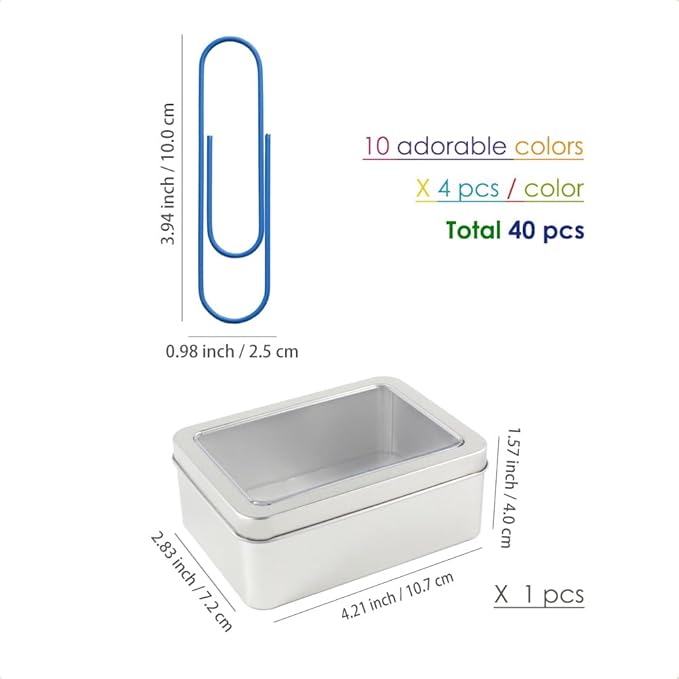 OWLFAVO 40pcs 4 inch Super Jumbo Paper Clips with Storage Box, 10 Colors, Extra Large Funny Cute Paperclips Bookmarks Planner Clips for Fun Office Supplies School Gifts Wedding Decoration