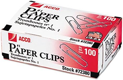 Acco Brand Paper Clips, #1 Size, Economy, Non-skid, 10 Boxes, 100/Box (72385)