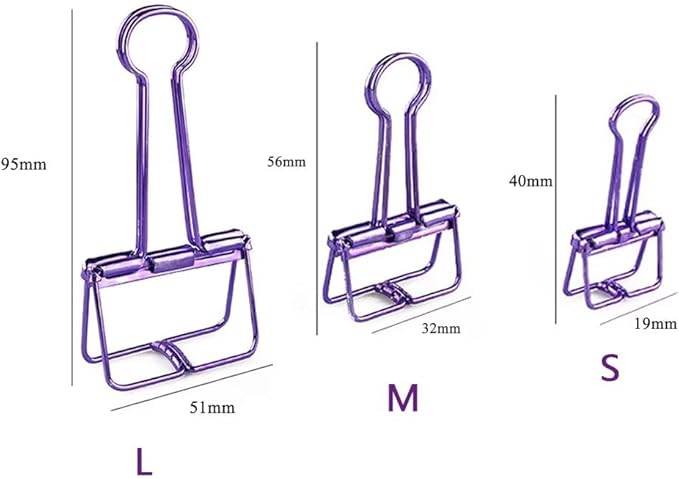48PCS Multicolor Metal Binder Clips Assorted Sizes Hollow Binder Clips Metal Paper Clamps for School Office Paperwork (16pcs S, 16pcs M and 16pcs L)