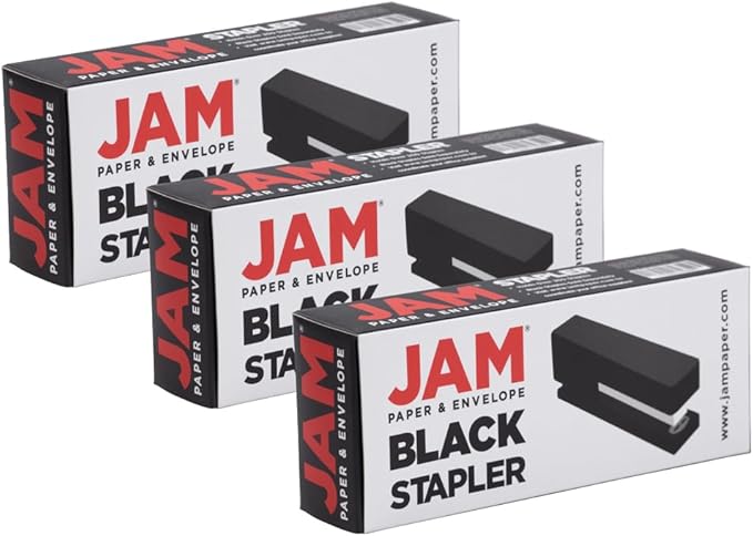 JAM PAPER Modern Desk Stapler - Black - 3/Pack
