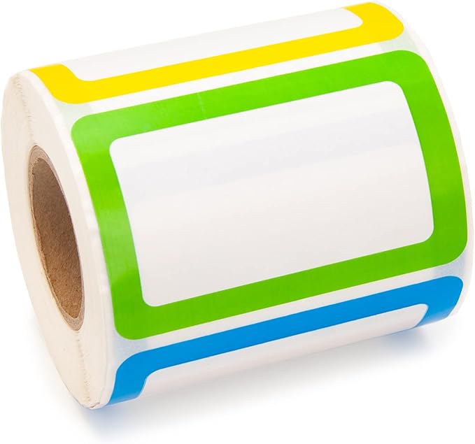 L LIKED 500 Colors Blank Name Tag Labels 3.5"x2.25" for School Office Home | 5 Colors Border, Self-Adhesive, Easy to Write, No Residue, Wide Applications for Parties, Camps, Parent Visitations and More