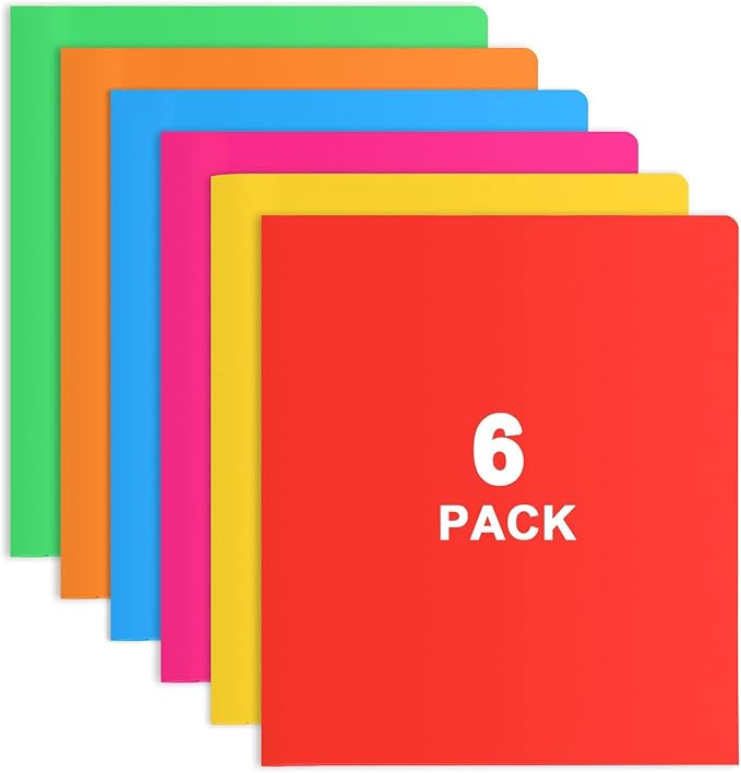 HABGP 6 Pack Plastic Folders with Pockets, Multiple Color, 2 Pocket Folders | Heavy Duty, Letter Size Folders, Business Card Holder, for School, Office
