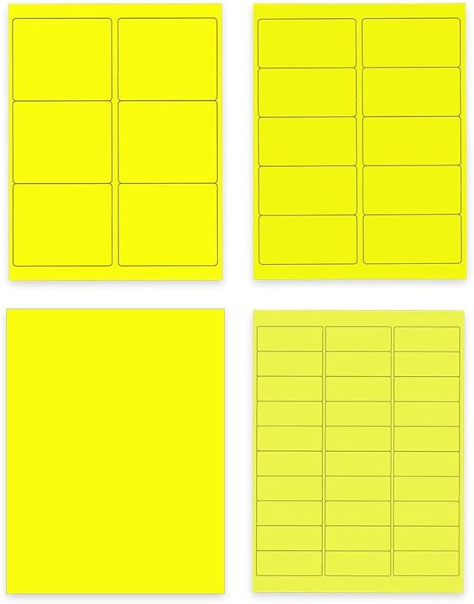JAM PAPER Shipping & Mailing Address Labels - Multi Size Assortment - Neon Yellow - 370/Pack