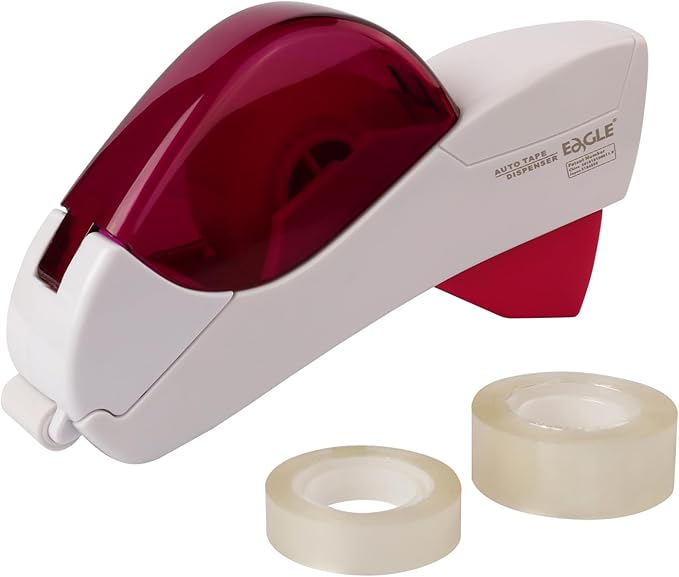 Eagle Automatic Tape Dispenser, Handheld & Portable Design, Office Tape Gun, One-Handed Operation with Safety Blade for Office, Home, DIY or Packaging (Includes 2 Free Tapes) (White)