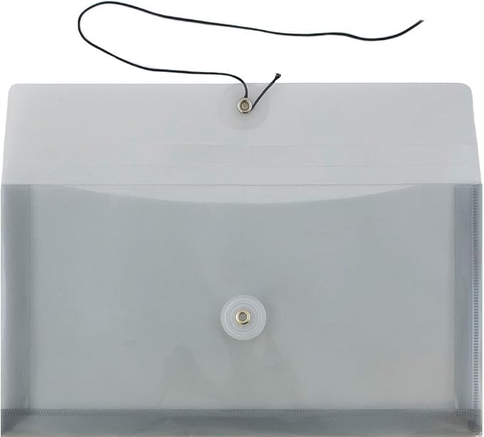 JAM PAPER Plastic Envelopes with Button & String Tie Closure - #10 Business Booklet - 5 1/4 x 10 - Smoke Gray - 3/pack
